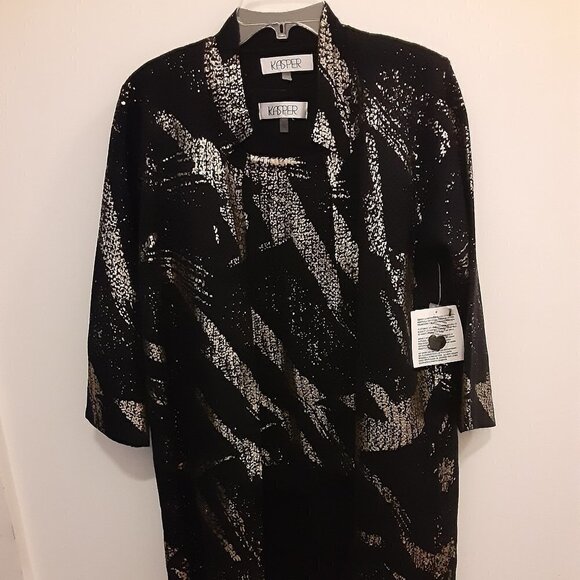 2 Piece Kasper Black w/Gold Design.Sleeveless Top Size S.Coat Long Sleeve Size M